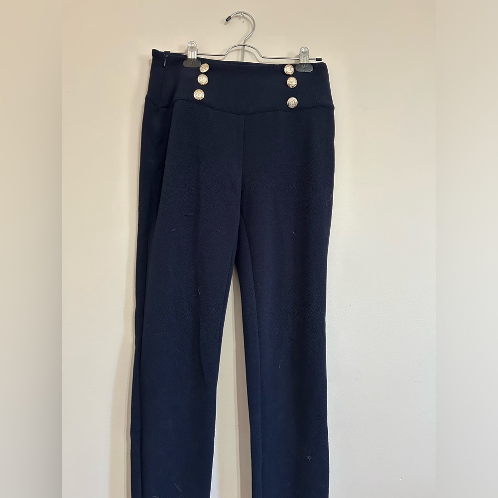 Navy Blue Decorative Button Pants